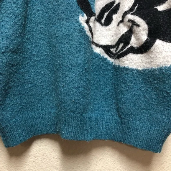 Mickey Mouse Vintage Wool BlueTeal Sweater Junior Size Small Cartoon Character - Picture 4 of 6